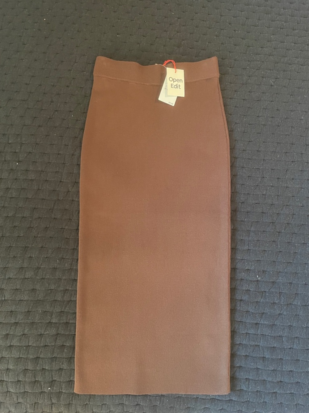 Open Edit Brown Ribbed Pencil Skirt
